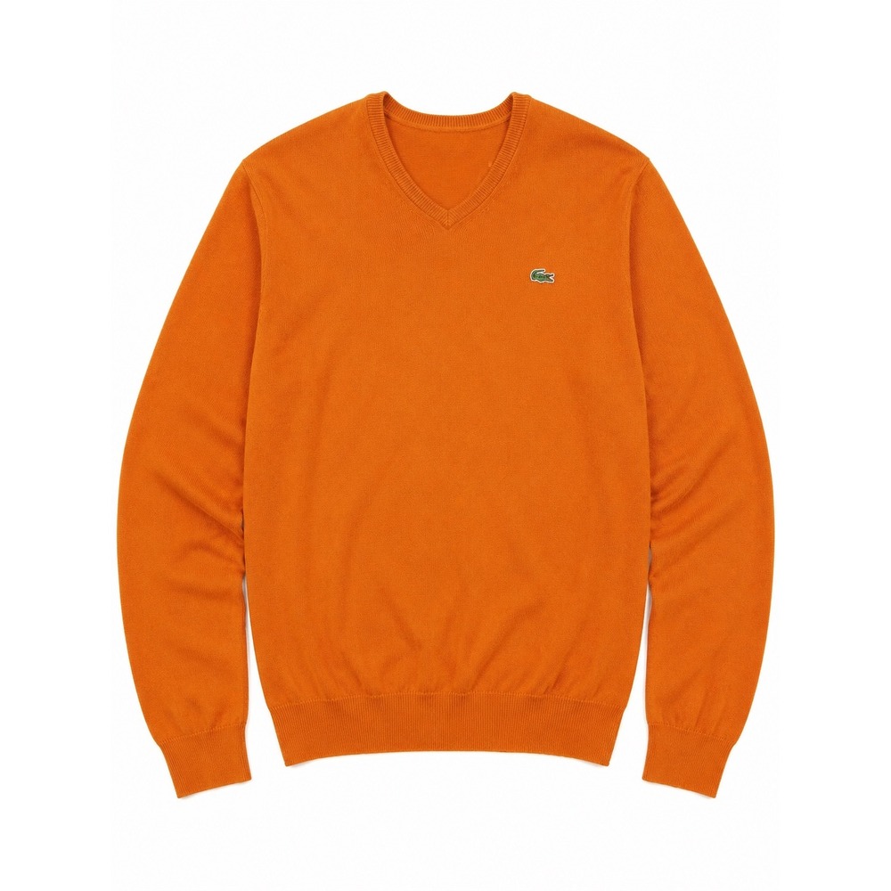Lacoste Mens Orange 100% Virgin Wool V-Neck Sweater Size 7 XL XXL